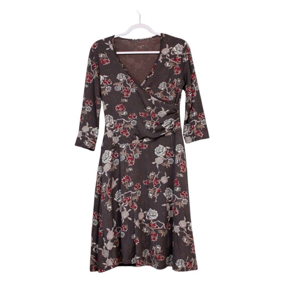 Garnet Hill Dress Medium Brianna Surplice Knit Floral Stretch Fit & Flare Tencel
